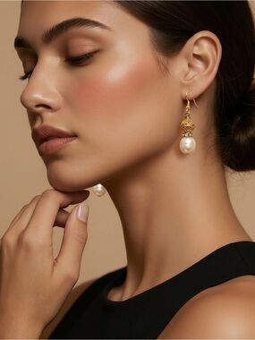 Gold and Pearl Drop Earrings - Elegant Women's Jewelry☑️